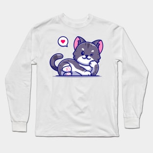 Cute Cat Lay Cartoon Long Sleeve T-Shirt